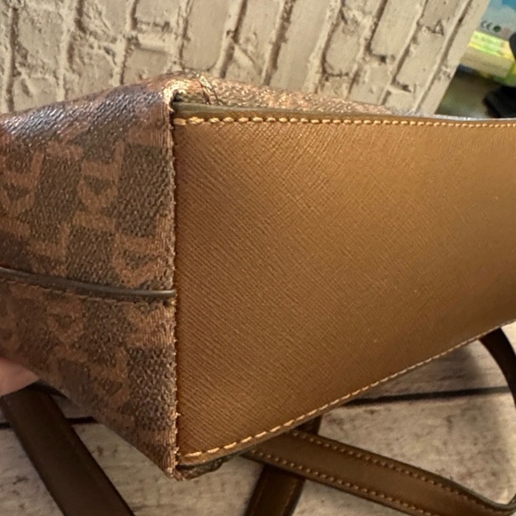 Karl Lagerfeld Paris Vegan Brown Monogram Triple Entry Tote Handbag - Picture 5 of 12